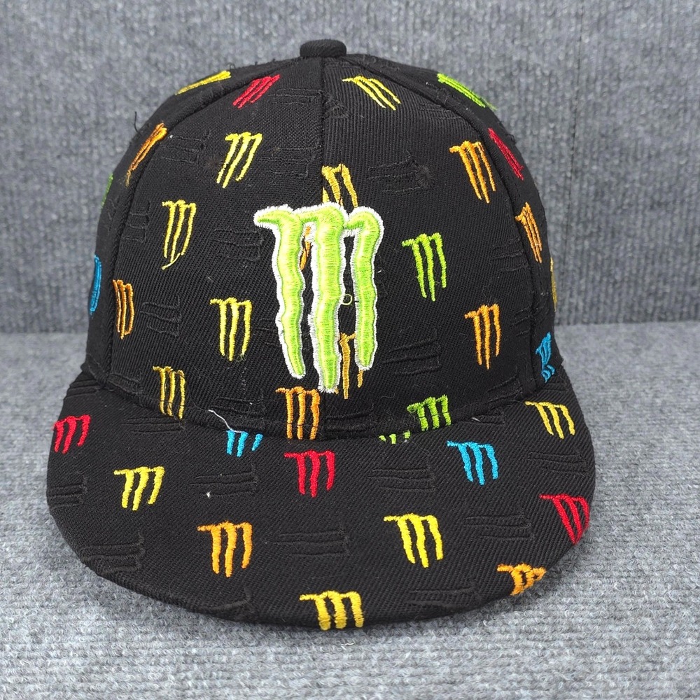 Monster Energy Hat Mens Fitted 7 56cm Black Limited Run Embossed Logo Lined Moto